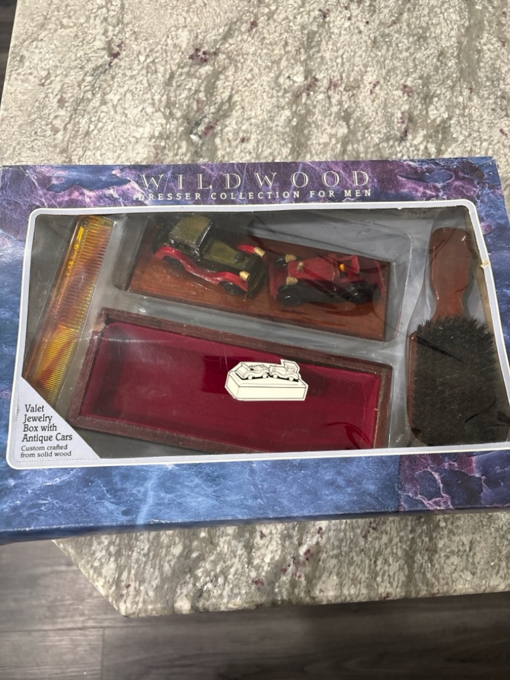 Wildwood Men’s Valet Set Antique Car Jewelry Box Brush Comb Gift Set NIB - Picture 3 of 4